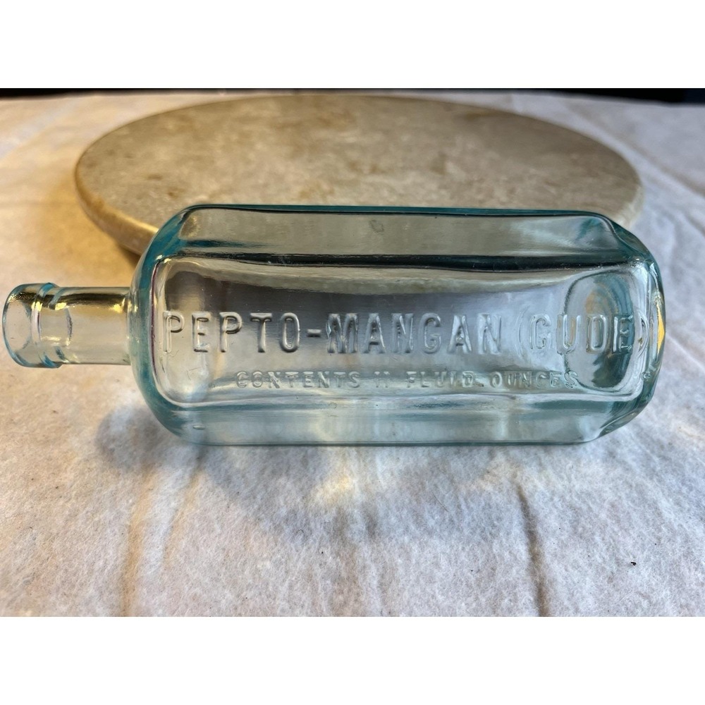 1800's Pepto Mangan Antique Hexagonal Glass Bottle Apothecary Medicine Bottle